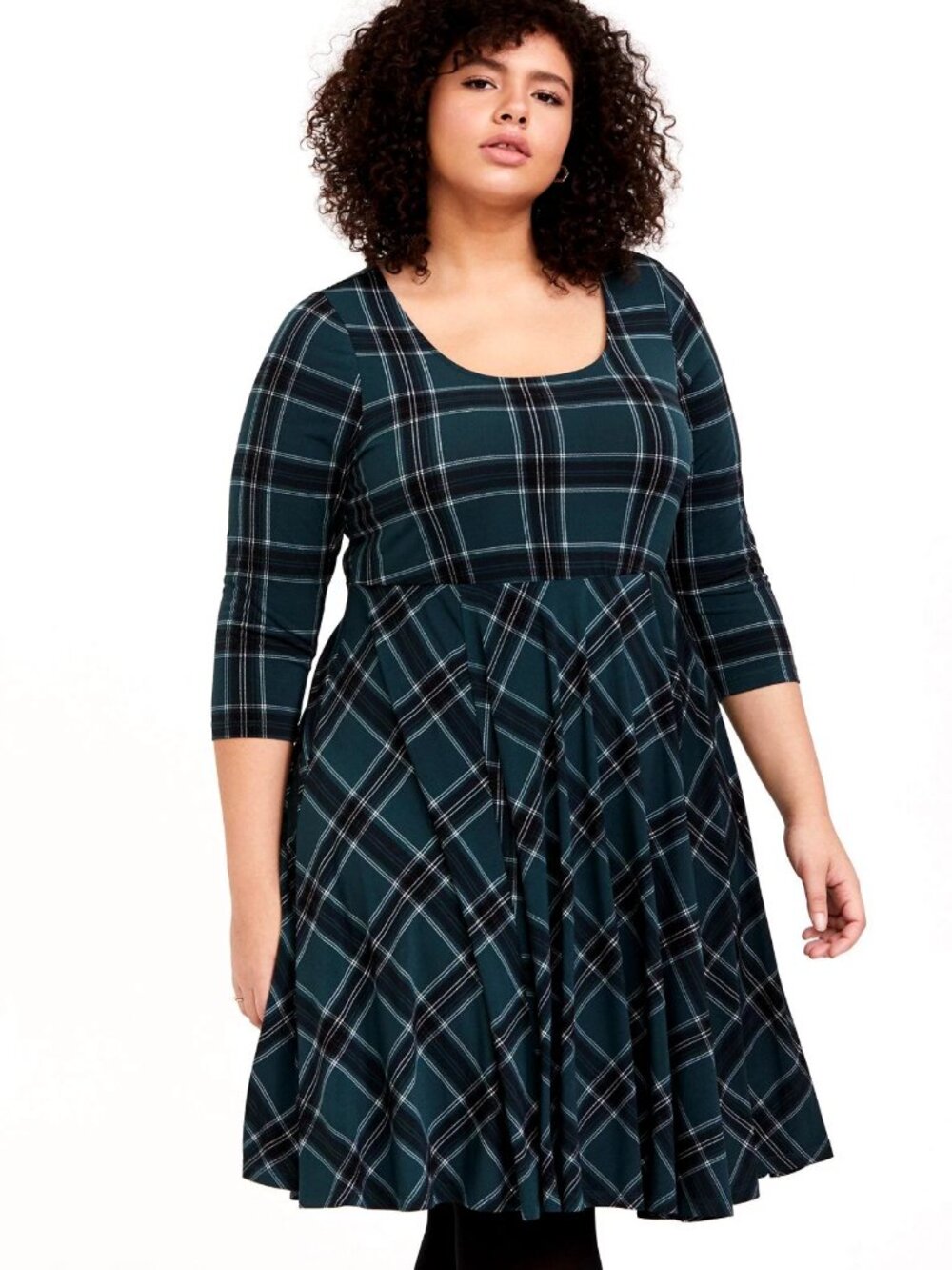 Torrid Dark Green Plaid Mini Studio Knit Skater Dress Women's Plus Size 3X
